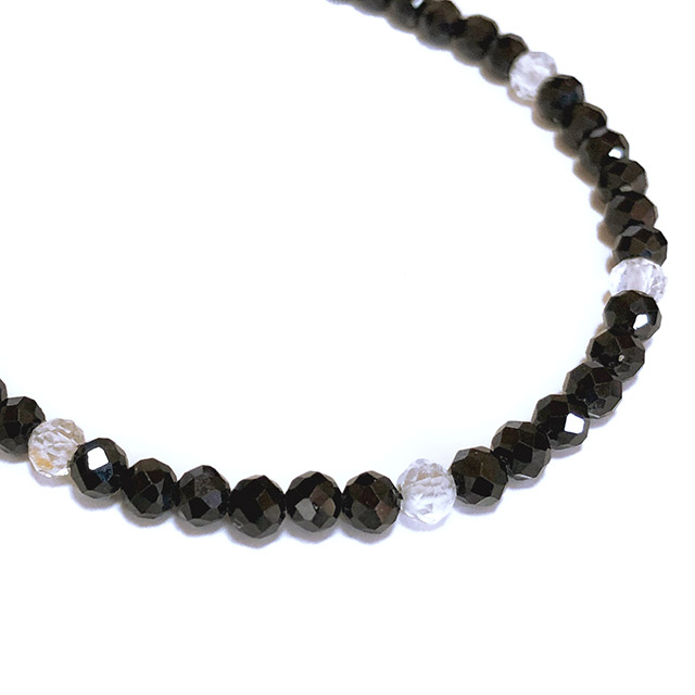 釣り針アンクレット ブラックスピネル＆水晶 高品質キラキラ多面カット