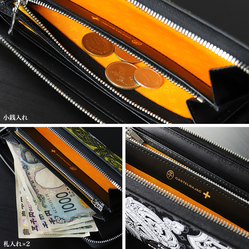 美品✨カステルバジャック　ラウンドファスナー長財布　総柄　型押し　白　レザー牛革 CASTELBAJAC カステルバジャック 財布 長財布 ラウンド