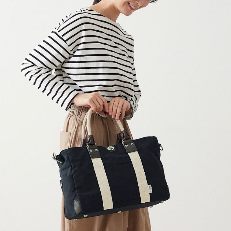 queenbee　ボストン型3way バッグ（L）帆布×ドット 帆布工房 ボストンバッグ Lサイズ 一泊旅行 メンズ 帆布バッグ