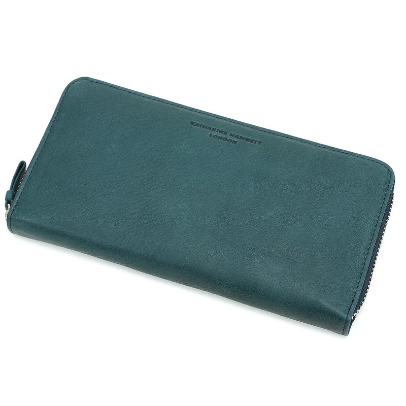 【KATHARINE HAMNETT LONDON】 レザー 長財布 ネイビー KATHARINE HAMNETT（キャサリンハムネット） KATHARINE HAMNETT LONDON