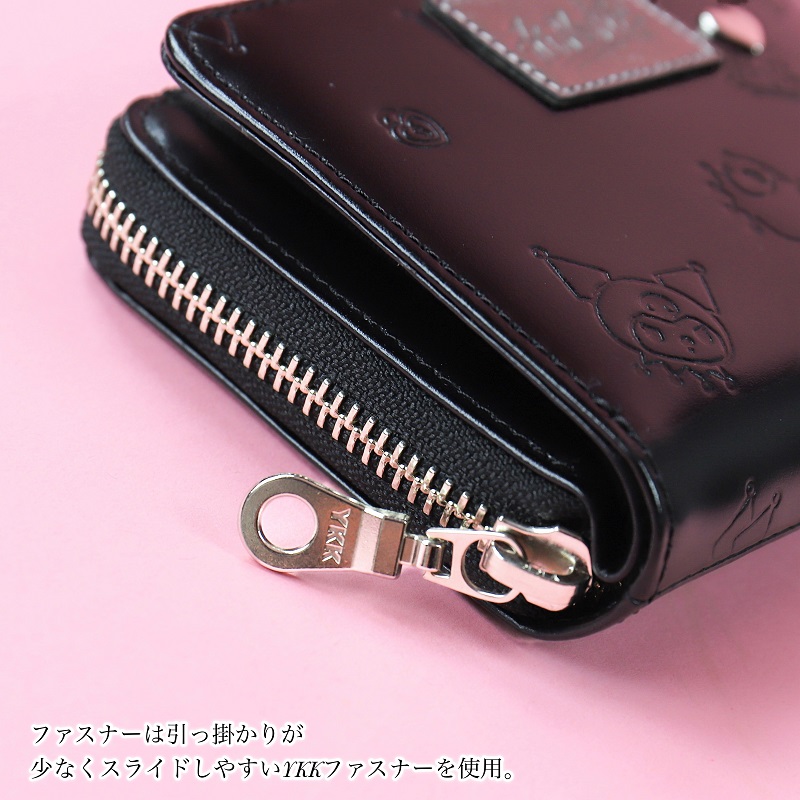 新品 財布 レディース 二つ折り ラウンド クロミ サンリオ 公式品 本革BK 財布 レディース 二つ折り ラウンド Kuromi ブランド クロミ 本