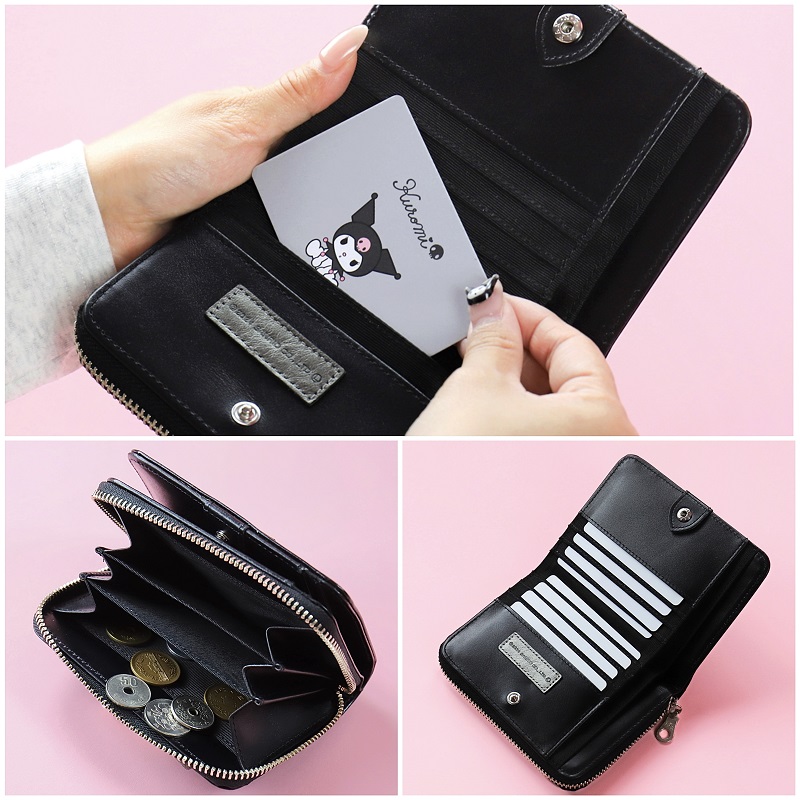 新品 財布 レディース 二つ折り ラウンド クロミ サンリオ 公式品 本革BK！ クロミ 財布 レディース 二つ折り ラウンド Kuromi ブランド 本