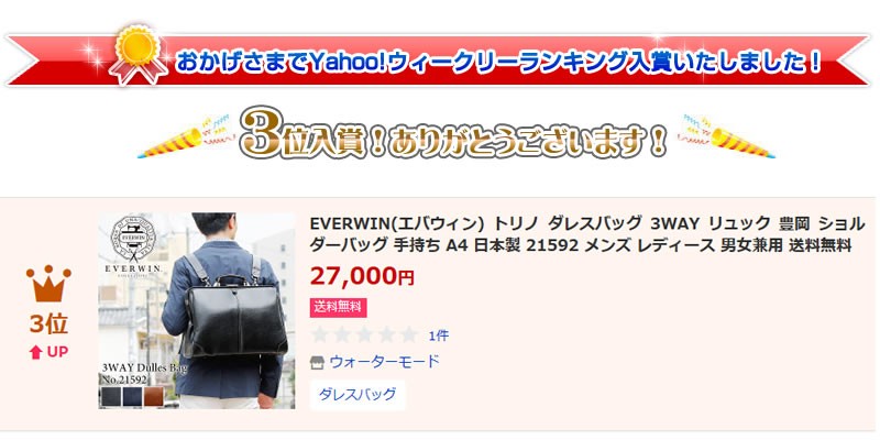 EVERWIN エバウィン トリノ ダレスバッグ 3WAY リュック 豊岡