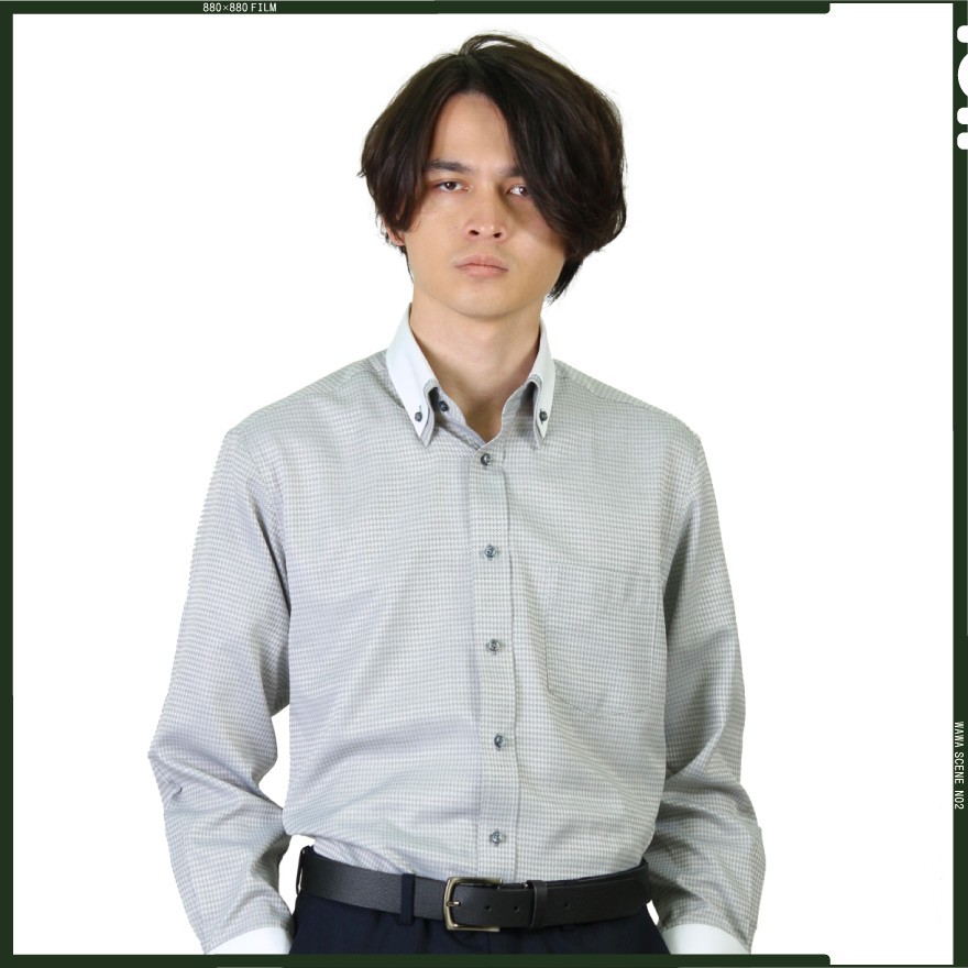 WAWA JAPAN 長袖 メンズ クレリック ワイシャツ 二重襟 ボタンダウン Y