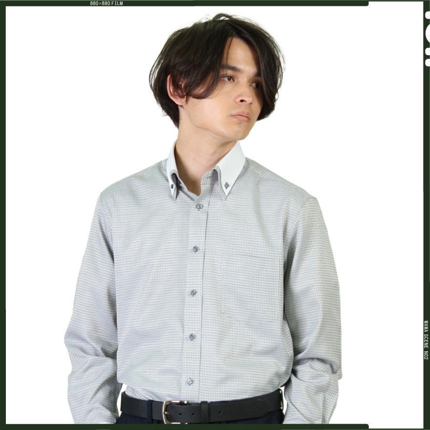 WAWA JAPAN 長袖 メンズ クレリック ワイシャツ 二重襟 ボタンダウン Y