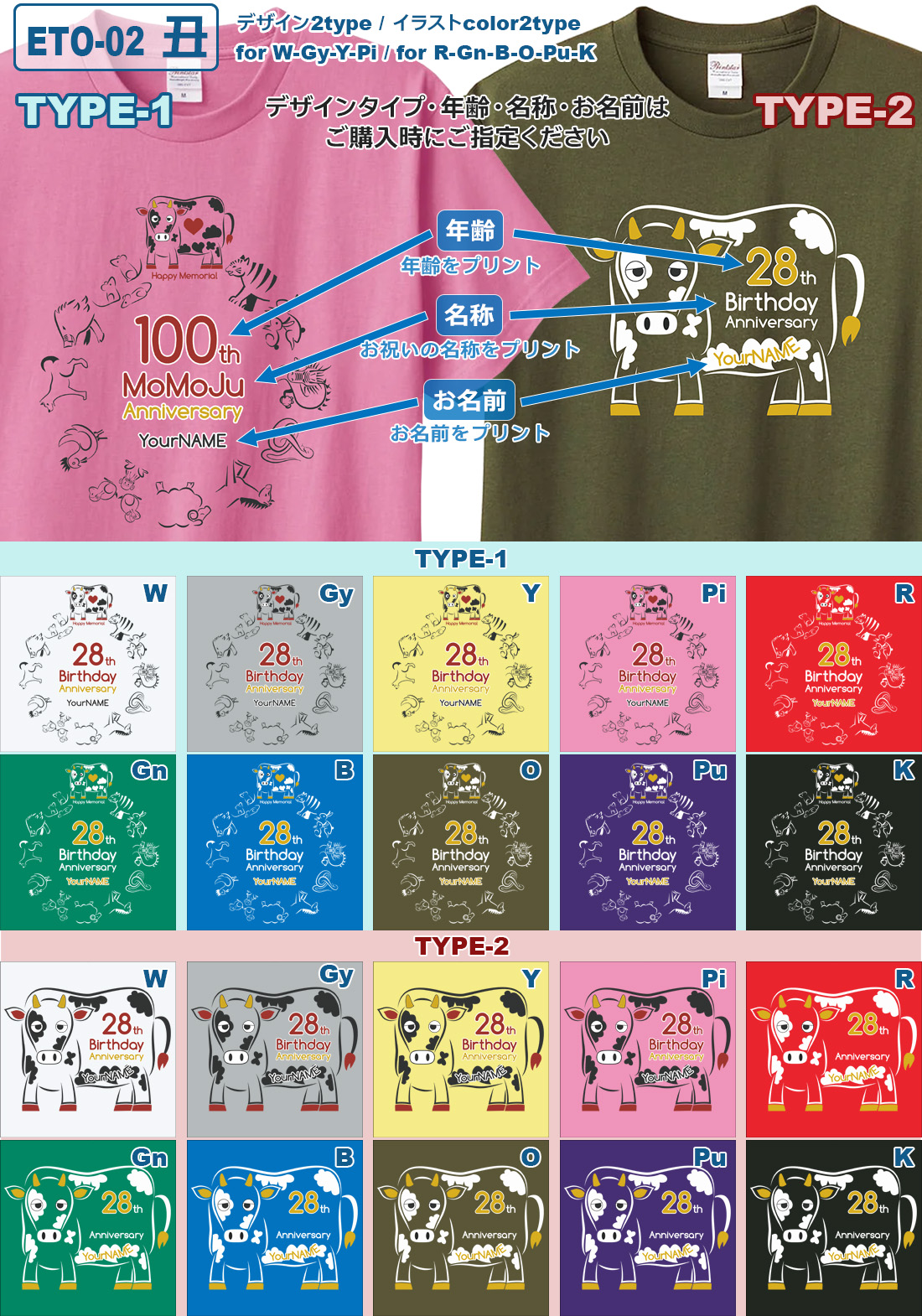 WAWA JAPAN 誕生日 長寿 祝い 名入れ Tシャツ 干支 シリーズ お祝い