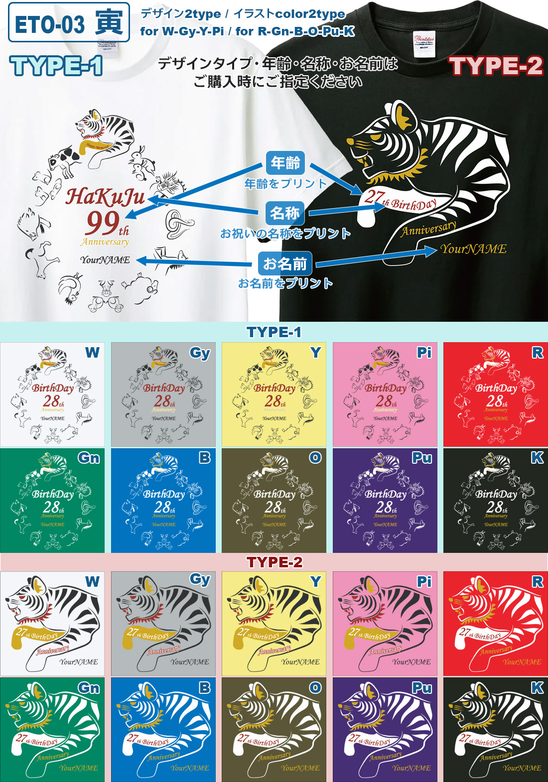 WAWA JAPAN 誕生日 長寿 祝い 名入れ Tシャツ 干支 シリーズ お祝い