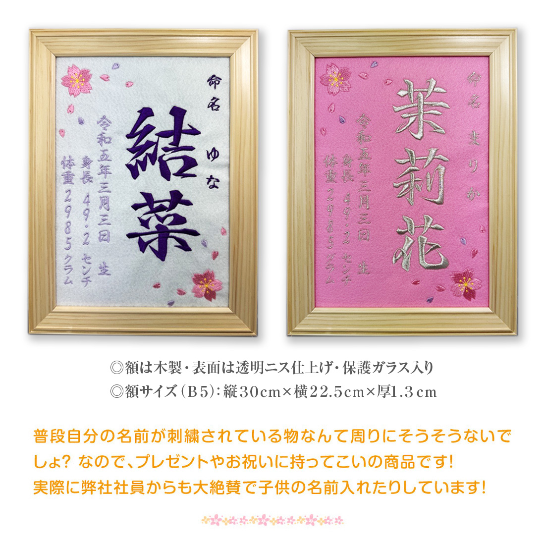 命名 刺しゅう 名入れ 額縁 B5サイズ メモリアル 出産祝い オリジナル