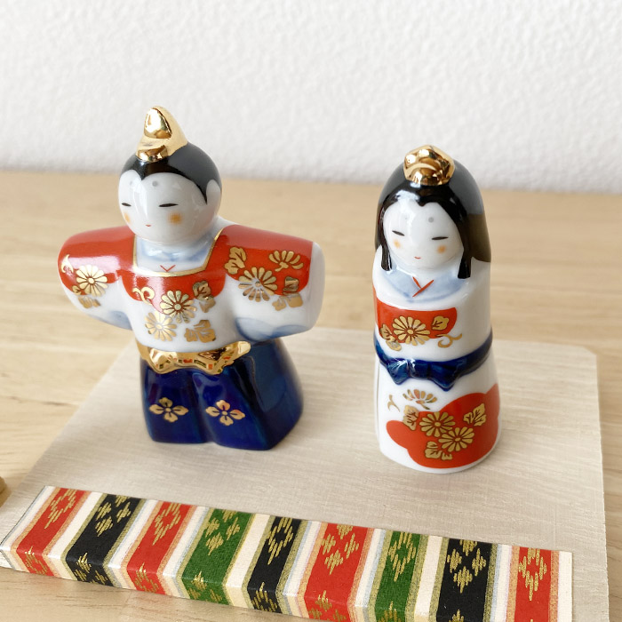 薬師窯 彩絵玻璃座雛（松竹梅）2588 雛人形 コンパクト ガラス