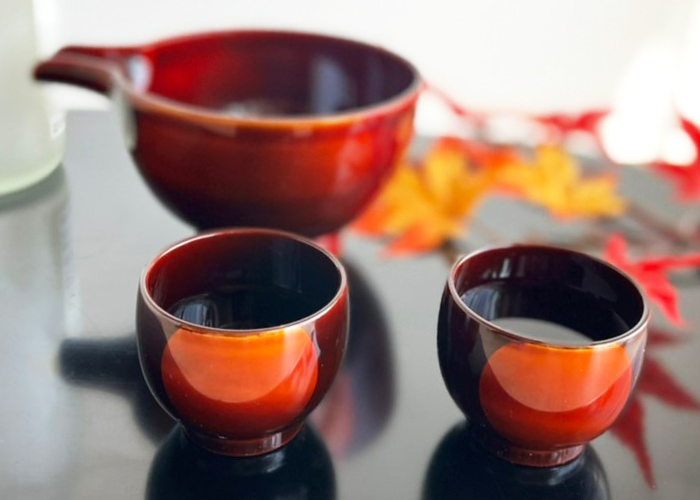越前塗 日月白檀 酒器揃 片口 おちょこ ペア お猪口 徳利 漆器 迎春