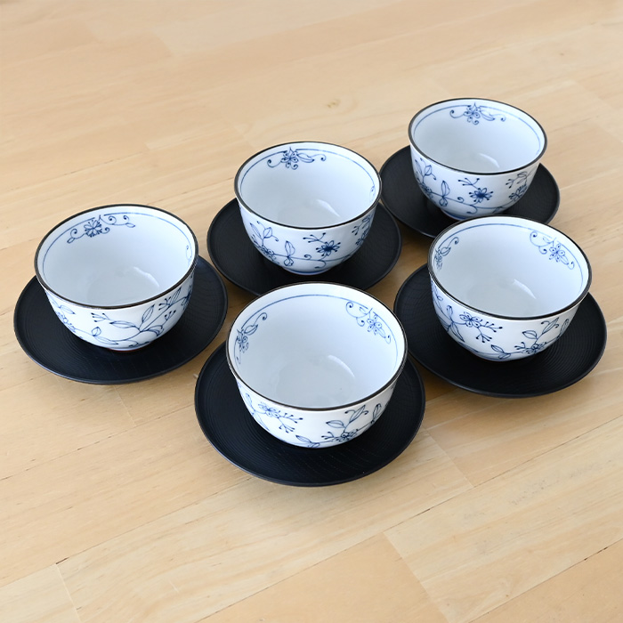 美濃焼 線唐草 茶托付湯呑揃 湯? 煎茶碗 セット 和食器 おしゃれ 仙