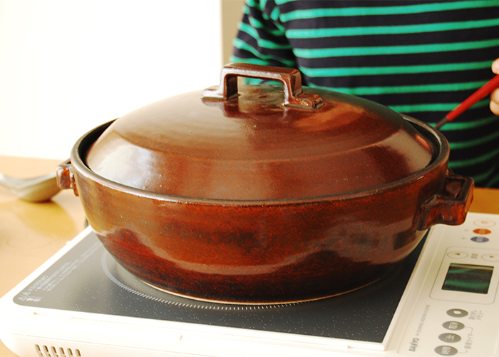 新品 萬古焼 7号土鍋土鍋 セラミック加工 スタイル ブラウン IH直火OK