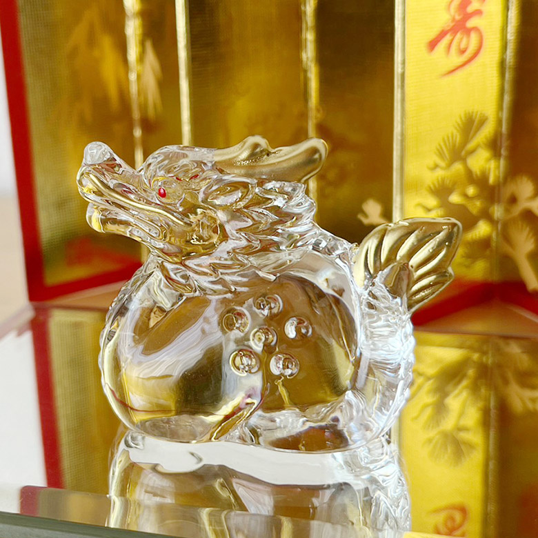 干支 置物 雅峰 ビードロ 金彩福辰 n36 たつ 干支の辰 龍 ドラゴン