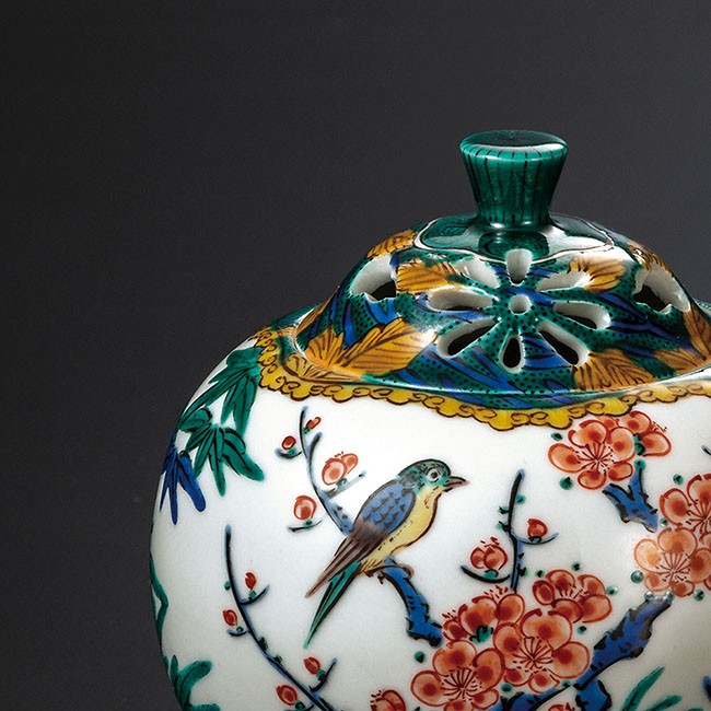 九谷焼　三代三ツ井為吉造　亀甲松竹梅　香炉 九谷焼 三代 三ツ井為吉 3.5号香炉 色絵松竹梅 : 和座倶楽部 - 通販