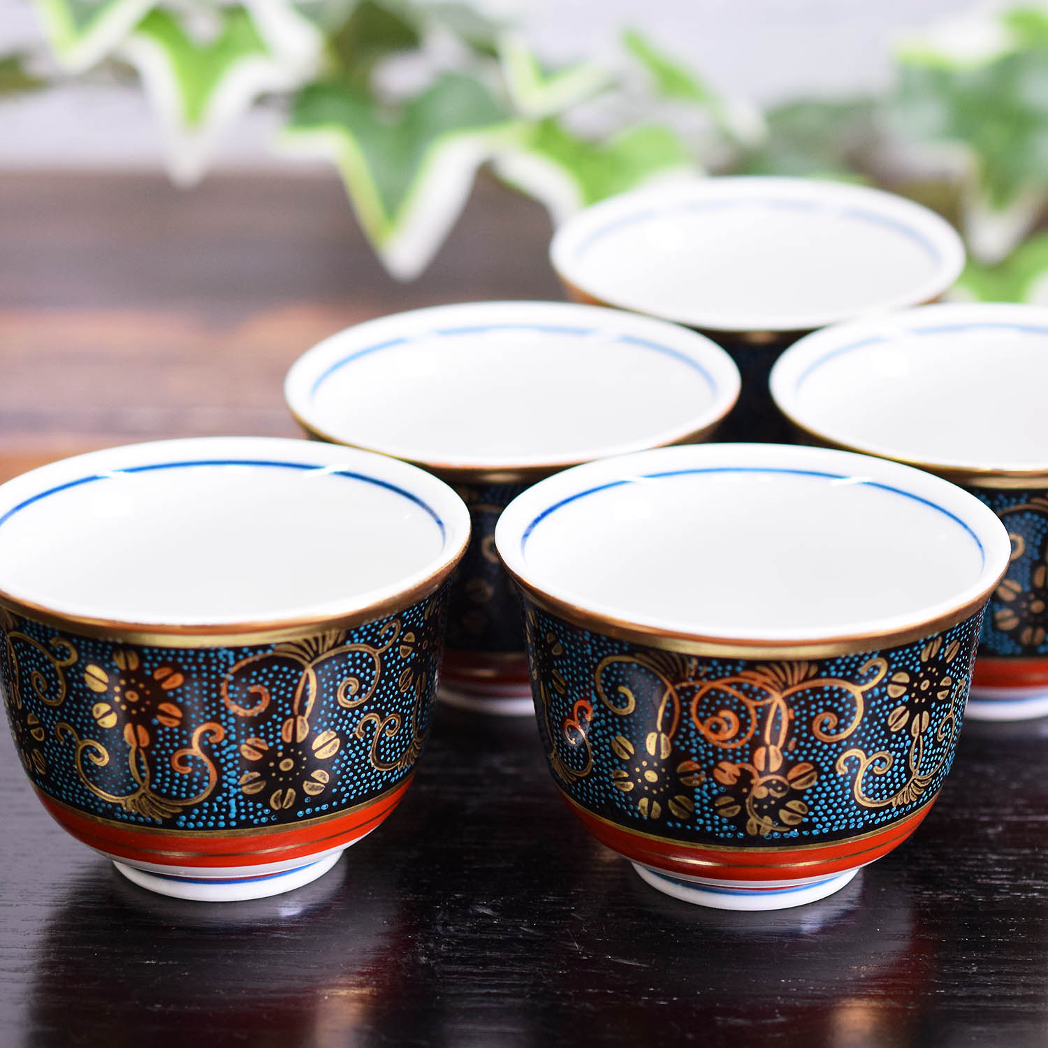 来客用 九谷焼 湯呑み 5客セット 青粒鉄仙 高級 和食器 湯呑み茶碗 