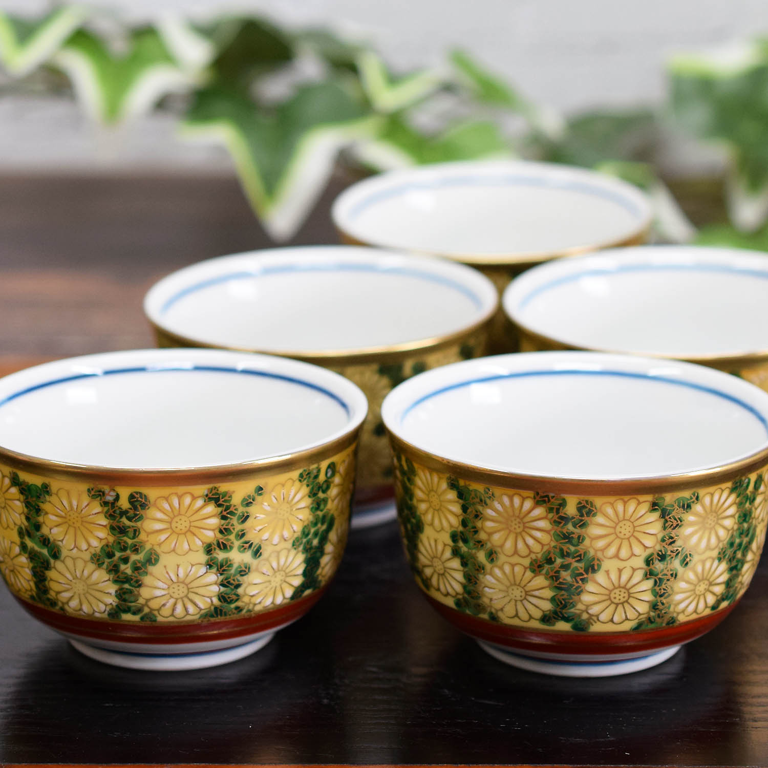 来客用 九谷焼 湯呑み 5客セット 菊詰 高級 和食器 湯呑み茶碗 : k8 