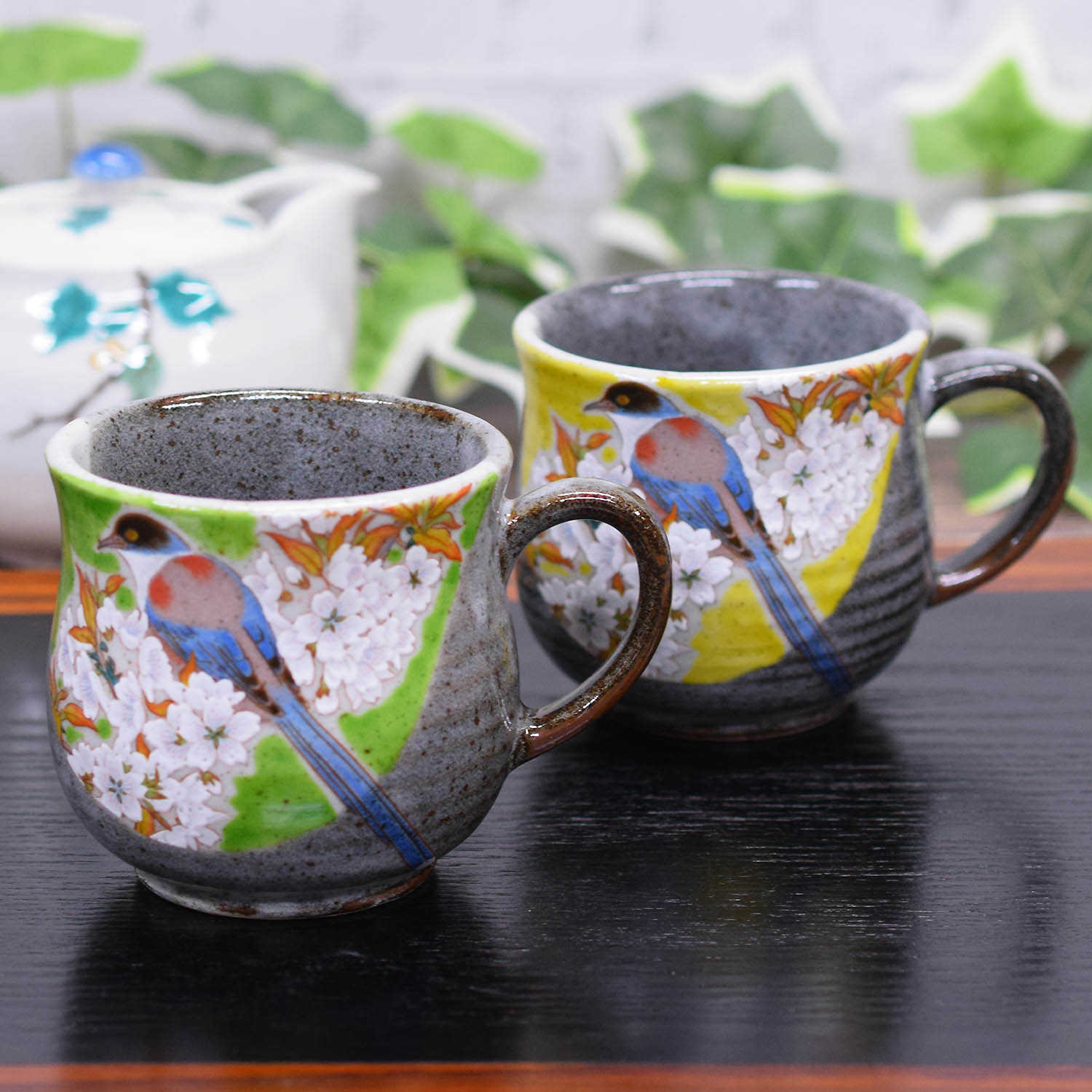 5th Avenue デザイン 陶器製皿とマグカップセット 九谷焼 マグカップ ペア セット 山桜に鳥 陶器 高級 ブランド 食器