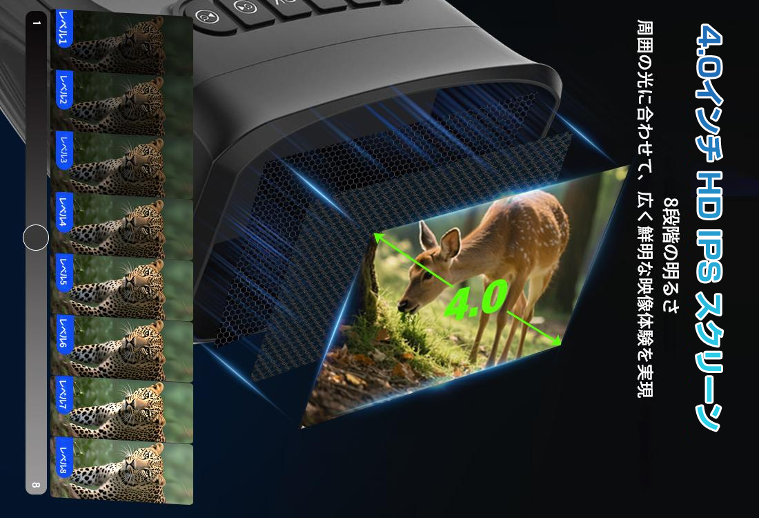 キヨラカ 録画ができる 180°回転式レンズ暗視双眼鏡 4.0インチIPS大型