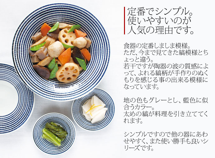 波佐見焼 藍駒 丼 日本製 磁器どんぶり 温かみのある手描きのしましま