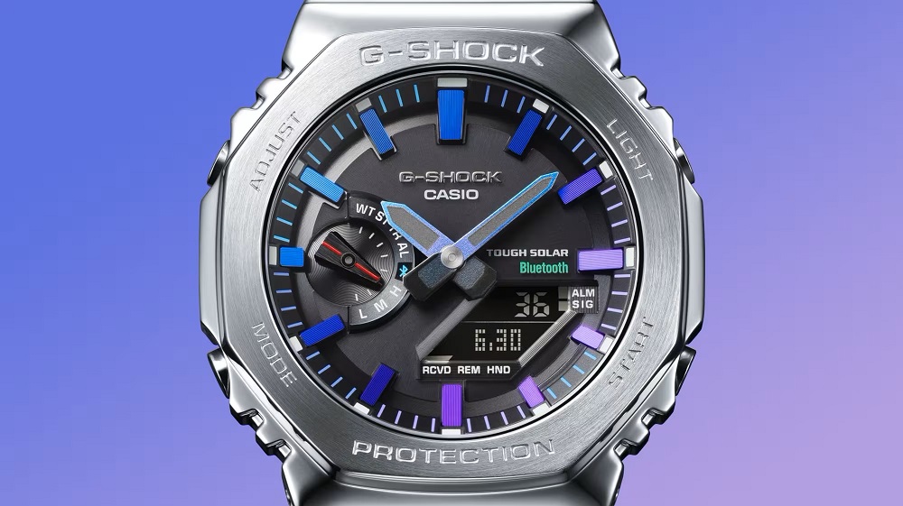 CASIO カシオ G-SHOCK Gショック 腕時計 メンズ ソーラー フルメタル シルバー パープルブルー GM-B2100PC-1AJF  【安心の5年保証】