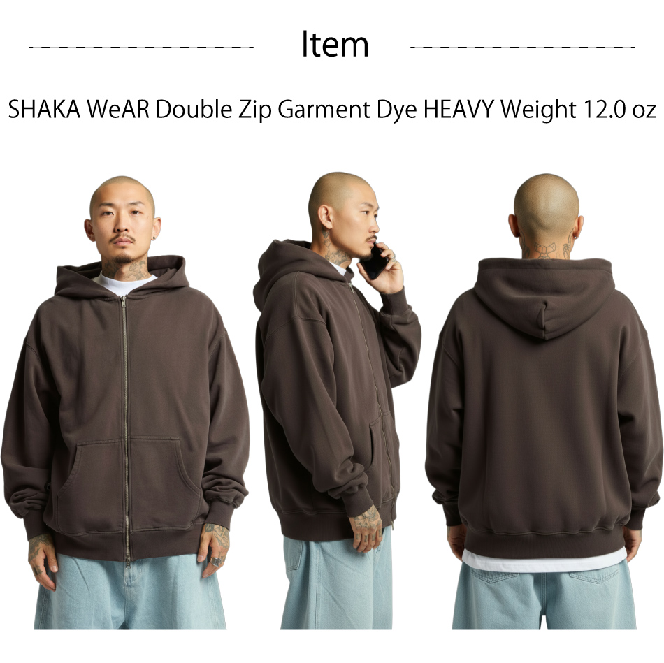 as\"on ジップアップ SHAKA WeAR（シャカウェア） 後染め ダブルジップアップ パーカー