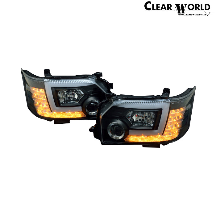 ClearWorld プロジェクターヘッドランプ 流れるウインカー ハイエース 200系 4型/5型/6型/7型に適合 H4ハロゲン専用 シーケンシャル インナーブラック CHT-17