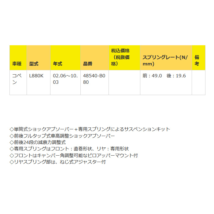 DーSPORT D SPORT S-SPEC サスペンションキット コペン L880K D