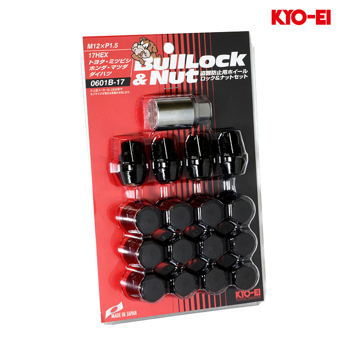 KYO-EI ブルロック袋タイプ M12×P1.5 17HEX ブラック ロック&ナットセット 1セット(16個入り)｜カーピットアイドル
