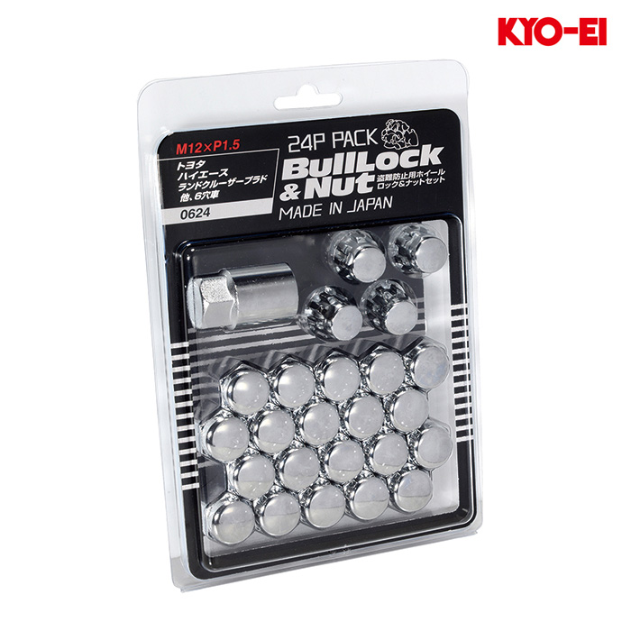 KYO-EI ブルロック袋タイプ M12×P1.5 クローム ロック&ナットセット 1セット(24個入り)｜カーピットアイドル