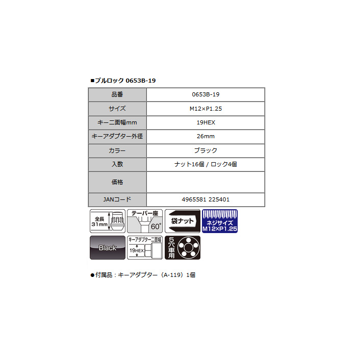 KYO-EI ブルロック袋タイプ ロックナットセット M12XP1.25 19HEXブラック 1セット(20個入り) | KYO-EI | 01