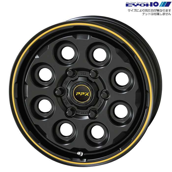 KYOHO PPX MIL:8 4本 15×6.0J+33 6H 139.7 φ106 PPX MIL:8 セミグロスブラック/イエローライン PXM56033VB | 共豊