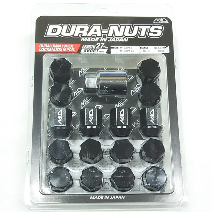 MiD 軽量ナット L27 ブラック M12XP1.5 19HEX ロックナットセット DURA NUTS 4H 1台分 :mid nut 11:カーピットアイドル