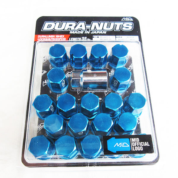 MiD 軽量ナット L35 ブルー M12XP1.25 19HEX ロックナットセット DURA NUTS 4H/5H 1台分 :mid nut 5:カーピットアイドル