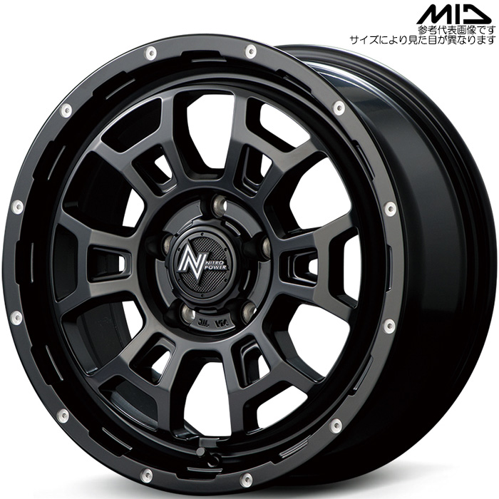 MID NITRO POWER H6 SLUG 4本 17×7.0J+42 5H 114.3 φ73.1 セミグロスブラック/マシニング