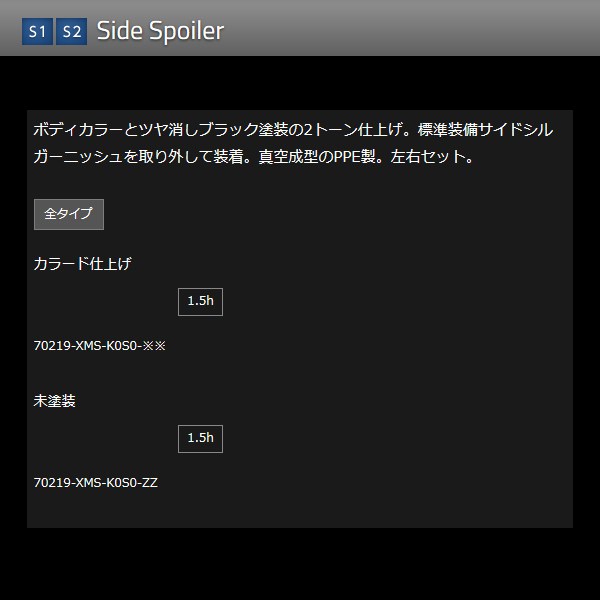 無限 サイドスポイラー(ZZ) ジェイド FR4/FR5 H27/2〜H30/5 mugen 未塗装 70219-XMS-K0S0-ZZ | 無限 | 02