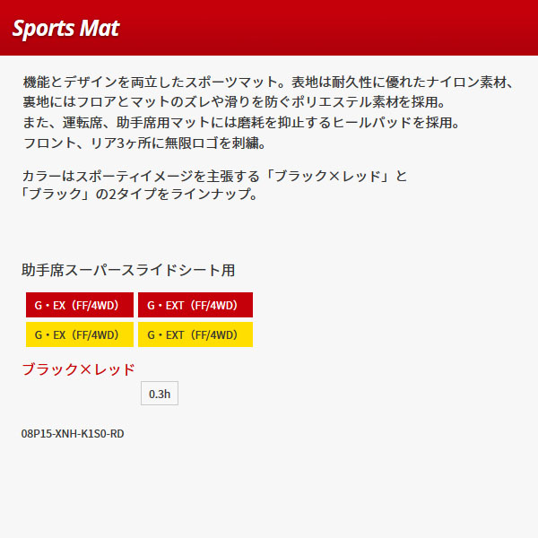 無限 スポーツマット スライドシート用 ブラック×レッド N-BOX JF3/JF4 助手席スーパースライドシート車 H29/9〜R2/12 mugen 08P15-XNH-K3S0-RD | 無限 | 02