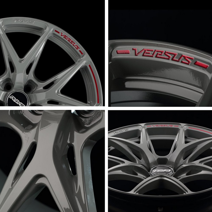 レイズ Craft Collection VV21S (G8J) 1本 18×8.0J+38 5H 114.3 φ73.1 RAYS VERSUS アームズグレー/文字MC/RAP(レッドクリアー)_1