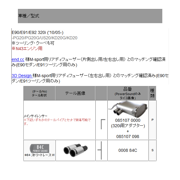 レムス マフラー E90/E91/E92 320i PG20/PG20G/US20/KD20G/KD20 N43エンジン用 REMUS マフラー 正規品 0008 84CR テールセット｜web-carshop｜02