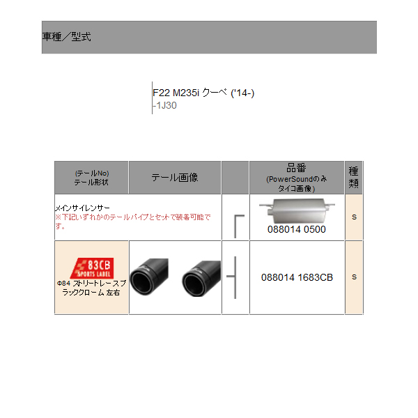 REMUS レムス マフラー F22 M235i 1J30 正規品 088014 0500 +