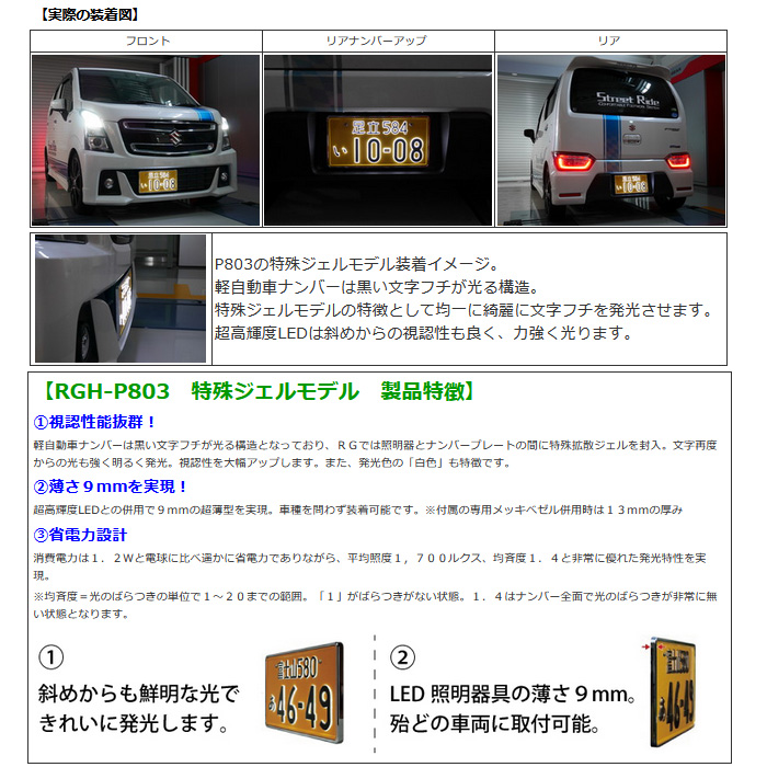 RG LED 字光式ナンバープレートベース メッキ枠付き 軽自動車用 レーシングギア ライトパーツ 品番:RGH-P803 :rg-light ...
