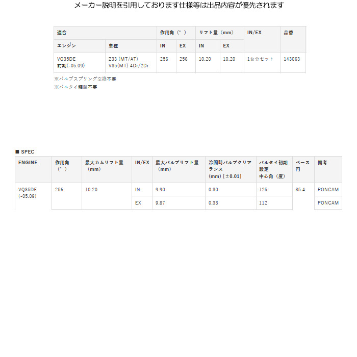 TOMEI POWERED ポンカム フェアレディZ Z33 前期 VQ35DE TOMEI POWERED ポンカム フェアレディZ Z33 前期 VQ35DE