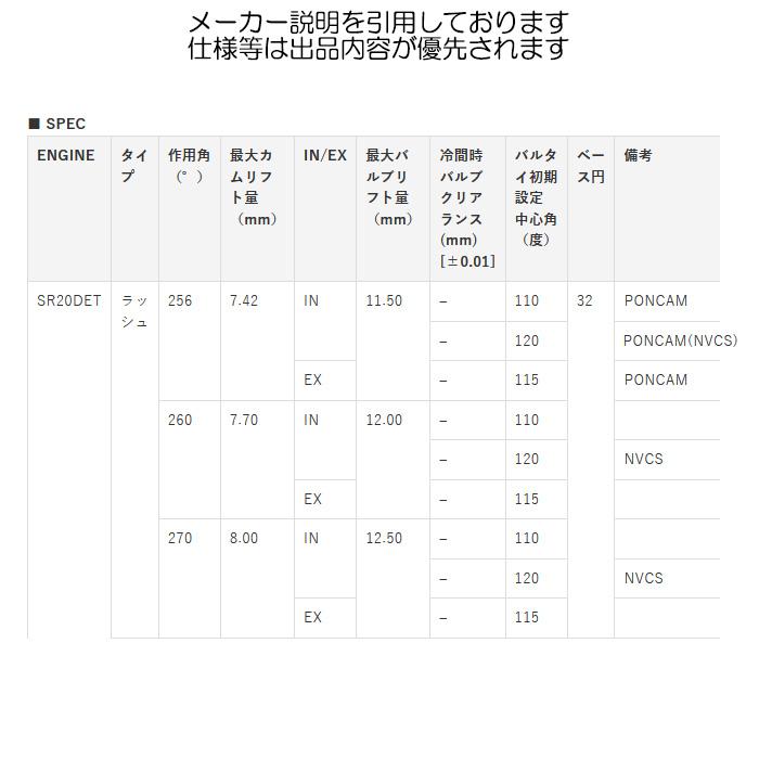 TOMEI プロカム ラッシュ EXカム 260°/7.7mm シルビア PS13/S14/S15 SR20DE トーメイパワード カムシャフト 送料無料(沖縄.代引除)｜web-carshop｜02