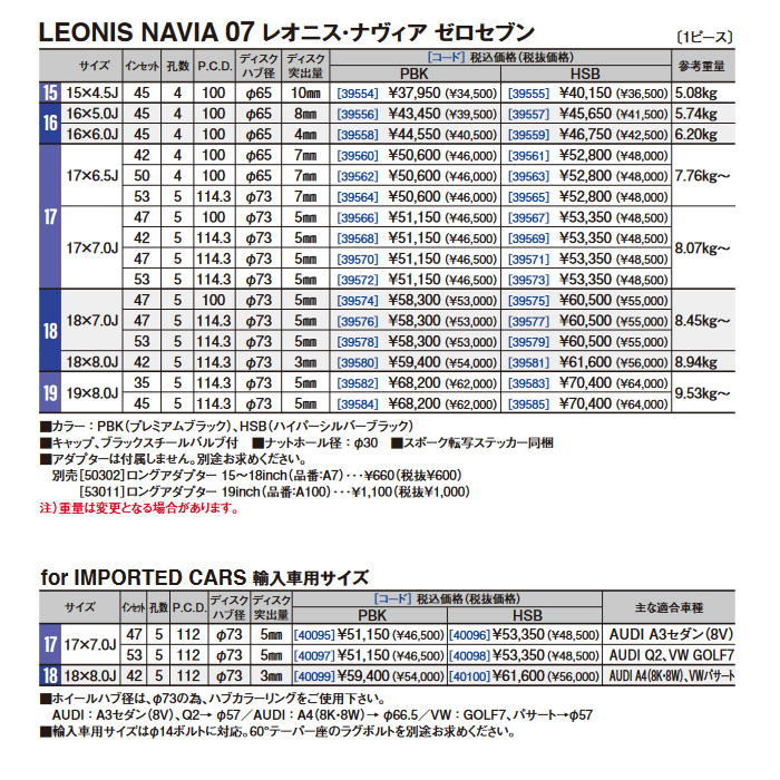 WEDS レオニス ナヴィア07 PBK 4本 17X7.0J+53 5H 112 φ73 ウェッズ ホイール LEONIS NAVIA07 プレミアムブラック 40097｜web-carshop｜07