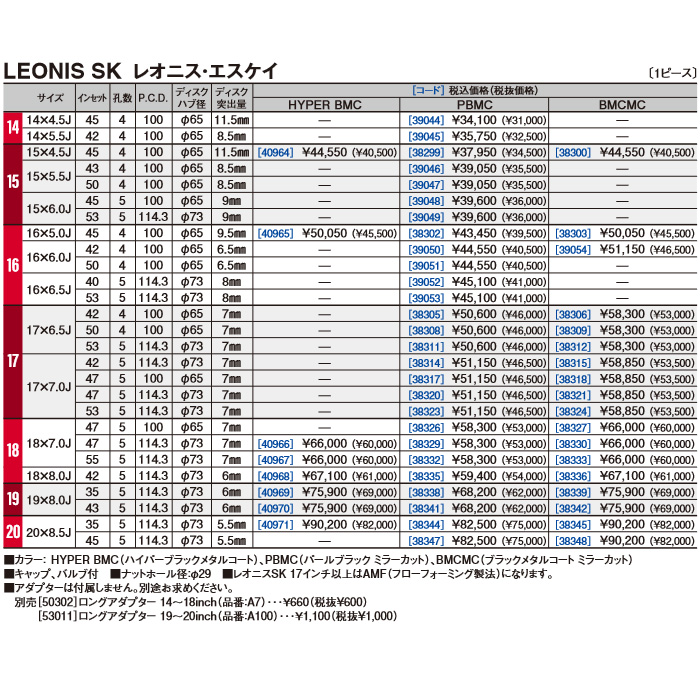 WEDS レオニス SK PBMC 4本 20×8.5J+45 5H 114.3 ウェッズ ホイール