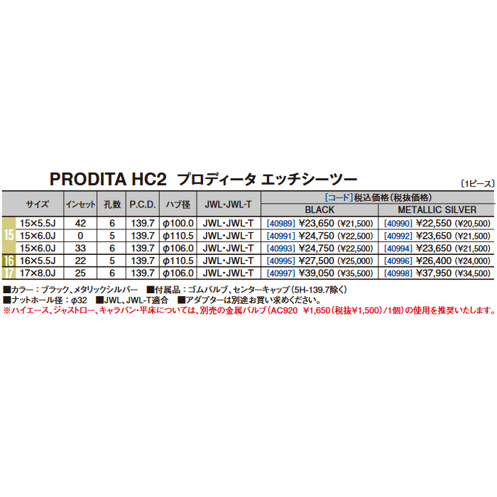 WEDS プロディータ HC2 シルバー 1本 16×5.5J+22 5H 139.7 ジムニー