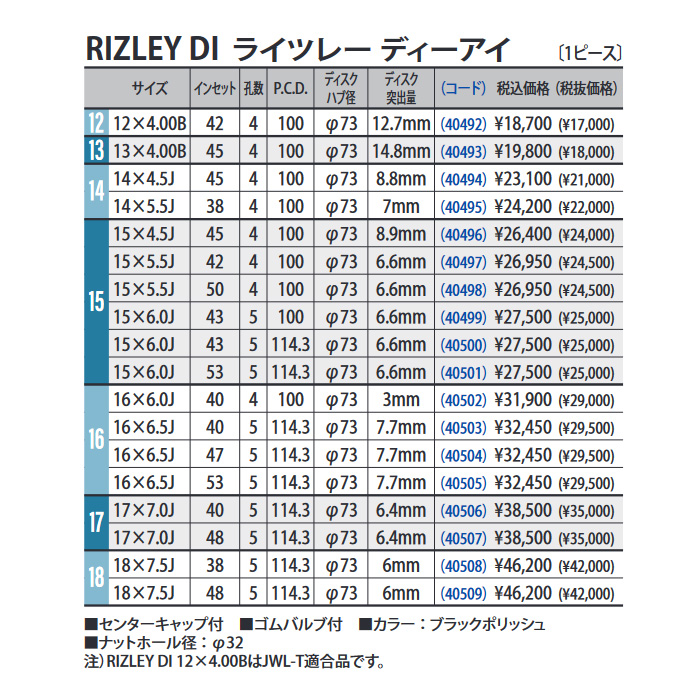 WEDS ライツレー DI 4本 16X6.0J+40 4H 100 φ73 ウェッズ ホイール RIZLEY DI ブラックポリッシュ 0040502｜web-carshop｜03