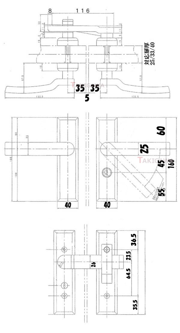 交換用汎用錠 取替用門扉鍵 両開き用 両錠シルバー ＴＯＥＸ