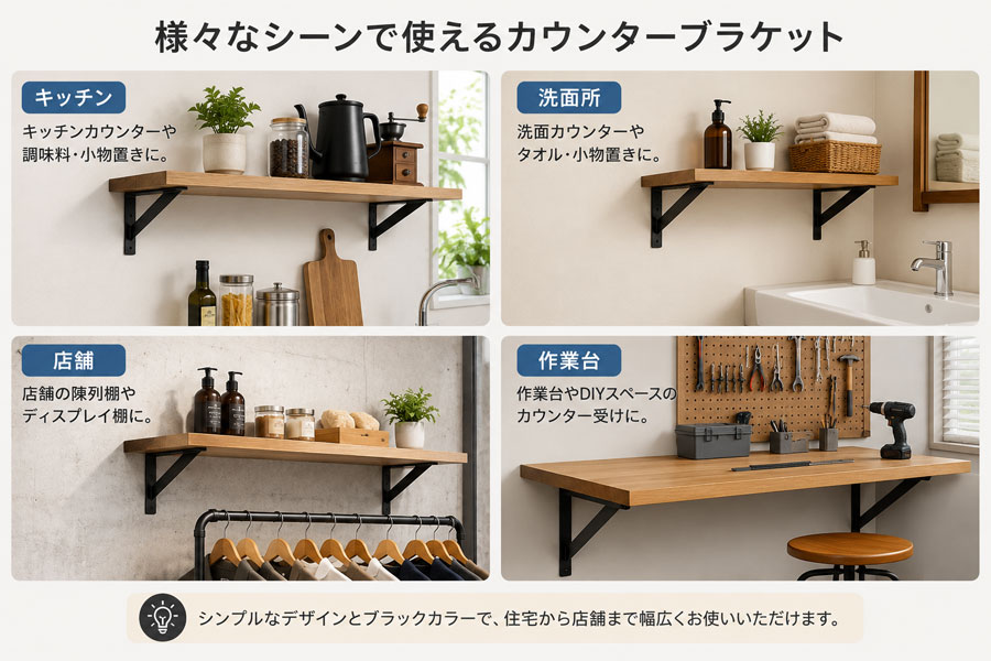 棚受け金具 カウンターブラケット 黒 LY-832B 2本入り 125×250mm L型