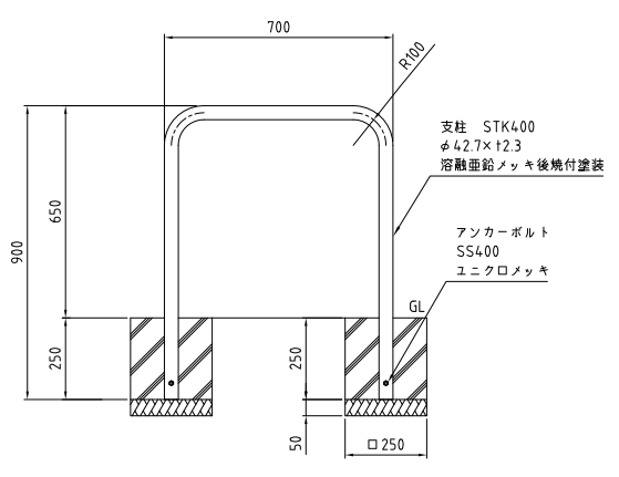 無料配達 【個人宅配送不可】帝金 55-P バリカーピラー型 スタンダード