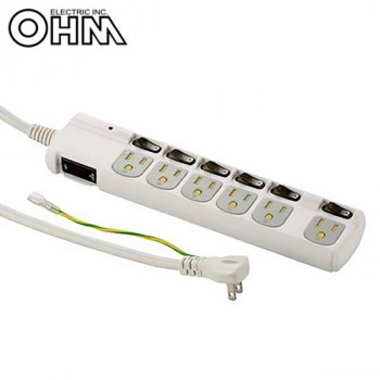 Yahoo! Yahoo!ショッピング(ヤフー ショッピング)OHM アース＆雷ガード/3Pプラグ対応 個別スイッチ付き 節電タップ 6個口 1.8m HS-T1259W /a